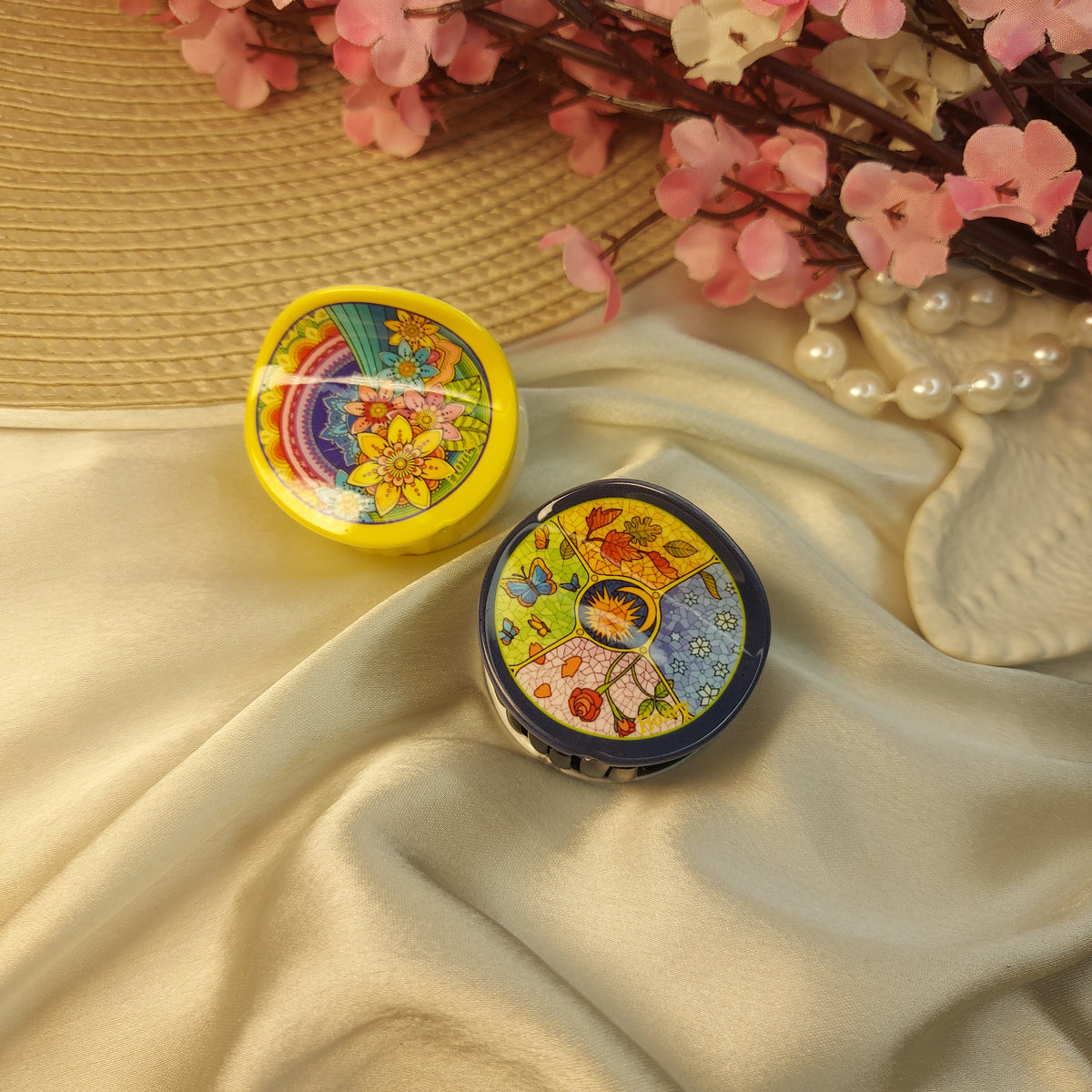 Honey Bohemian Mandala Bloom Claw Clip Set of 2– Premium Acrylic Hair Claws -5CM