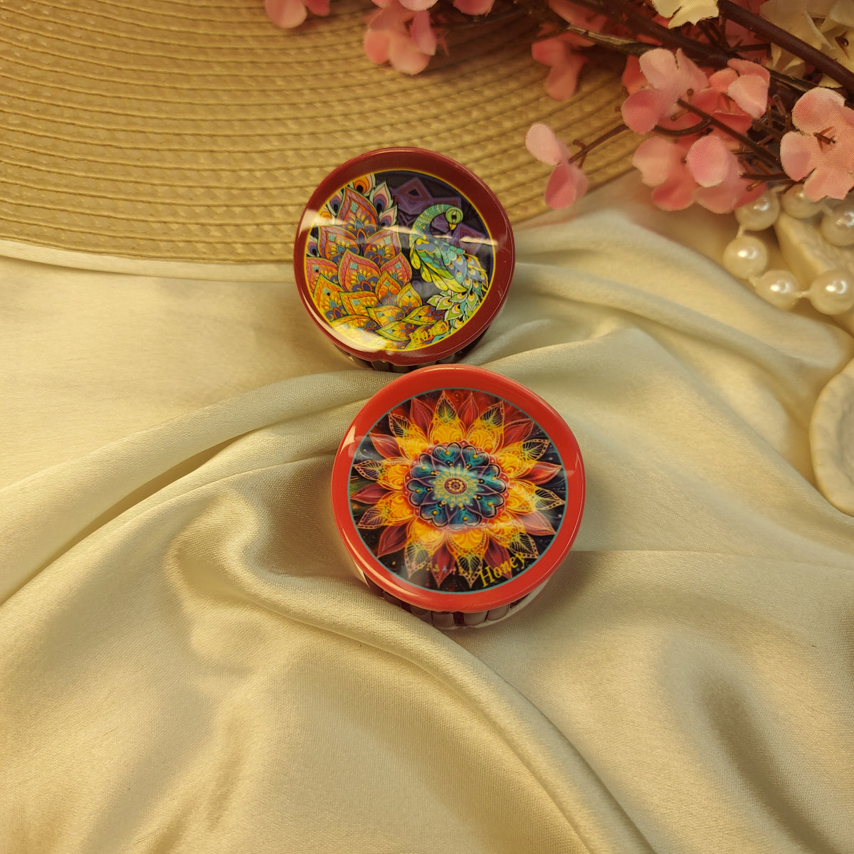 Honey Bohemian Mandala Bloom Claw Clip Set of 2– Premium Acrylic Hair Claws -5CM
