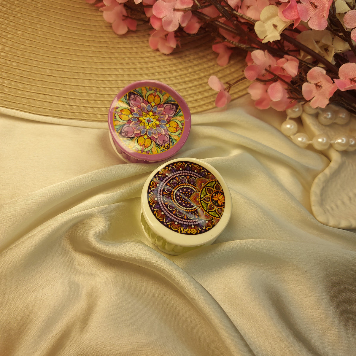 Honey Bohemian Mandala Bloom Claw Clip Set of 2– Premium Acrylic Hair Claws -5CM