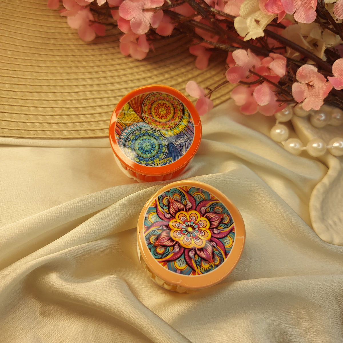 Honey Bohemian Mandala Bloom Claw Clip Set of 2– Premium Acrylic Hair Claws -5CM