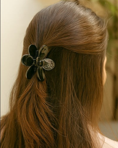 Premium Black Flower Hair Claw Clip – 2 Inches