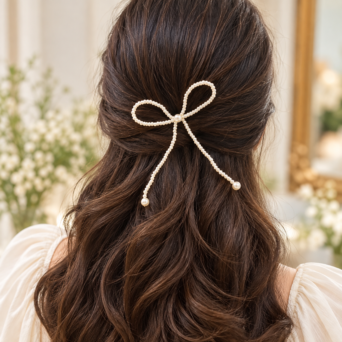 Handcrafted Pearl Bow Hair Pin – Elegant Beaded Hair Accessory
