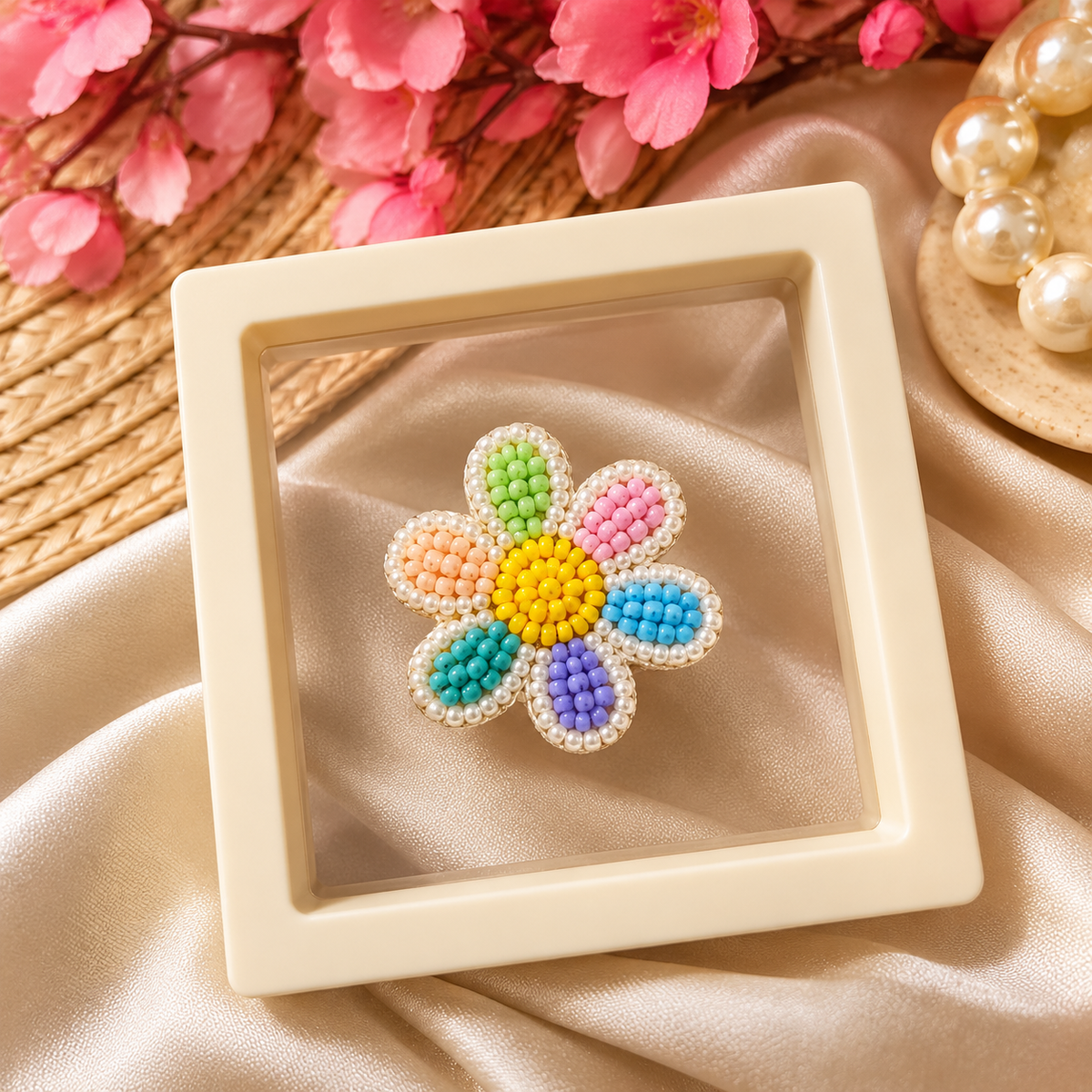 Handmade Beaded Rainbow Flower Brooch | Multicolour Floral Pin