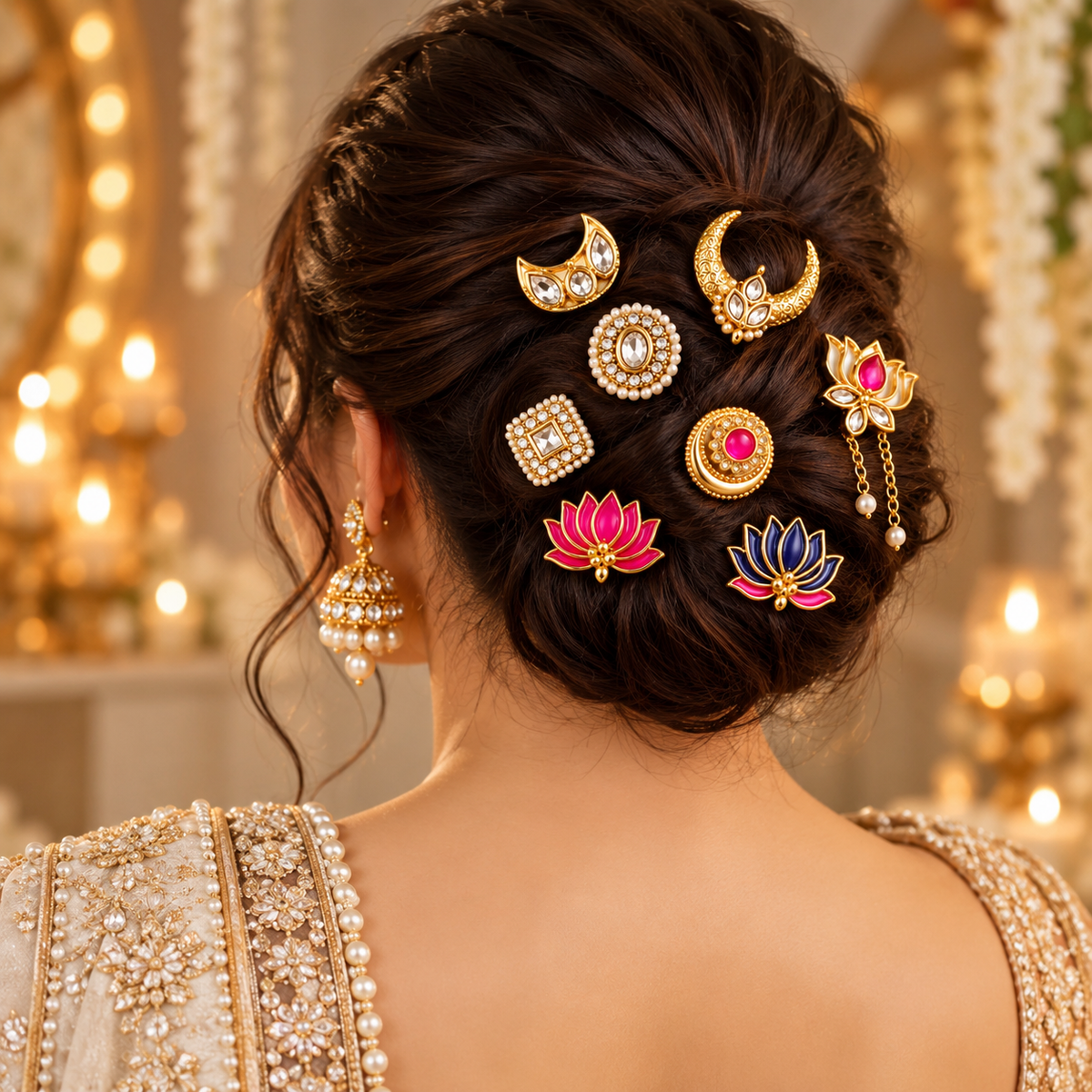 Noor-e-Gul Festive Hair Pins – Set of 8 | Handmade Statement Hairpins