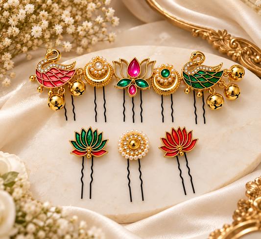 Rang-e-Riwaaz Festive Hair Pins – Set of 8 | Handmade Indian Hair Accessories