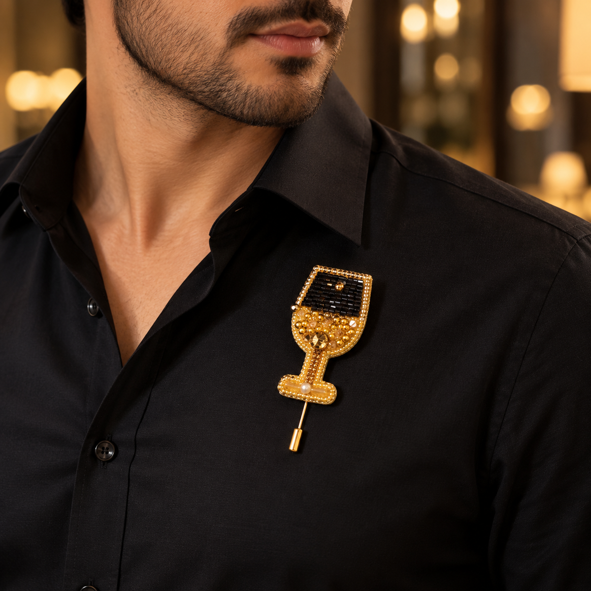 A Glass of attitude - Handcrafted Beaded Flower Lapel Pin – Elegant Brooch for Men & Women