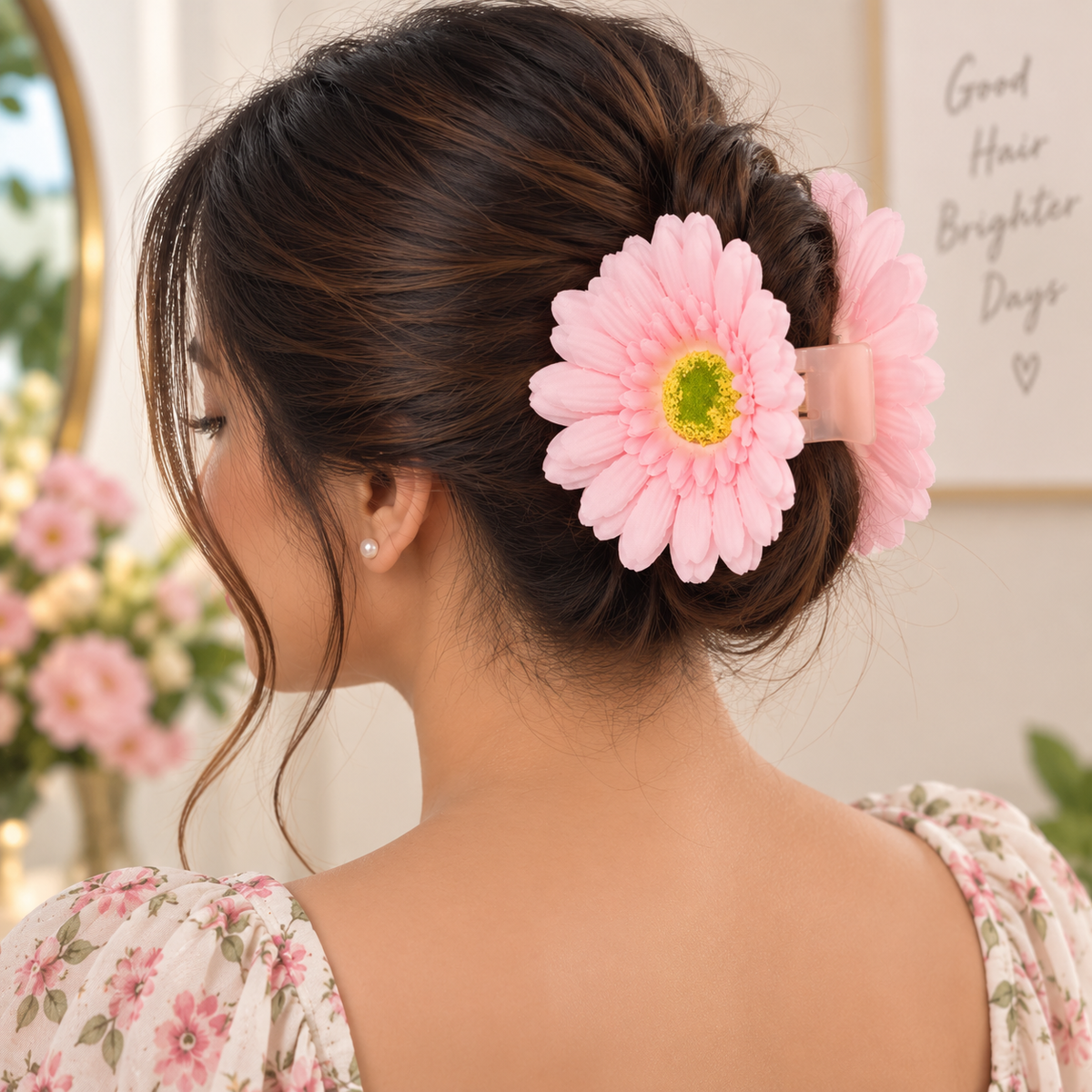 Artificial Flower Hairclaws | Party Hair accessories | 🌸 Blush Bloom Artificial Flower XL Clawclip