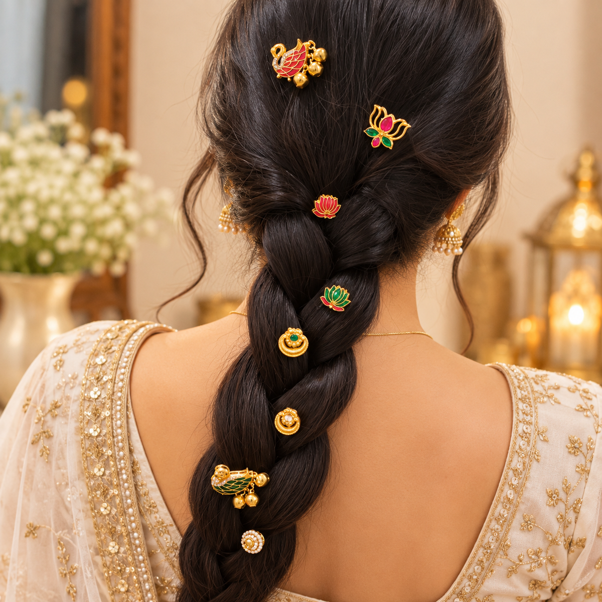 Rang-e-Riwaaz Festive Hair Pins – Set of 8 | Handmade Indian Hair Accessories