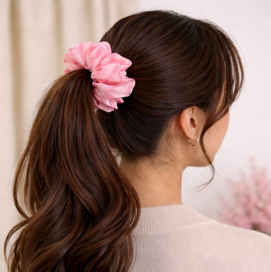 Premium Satin Scrunchie- Pink - Medium Fluff