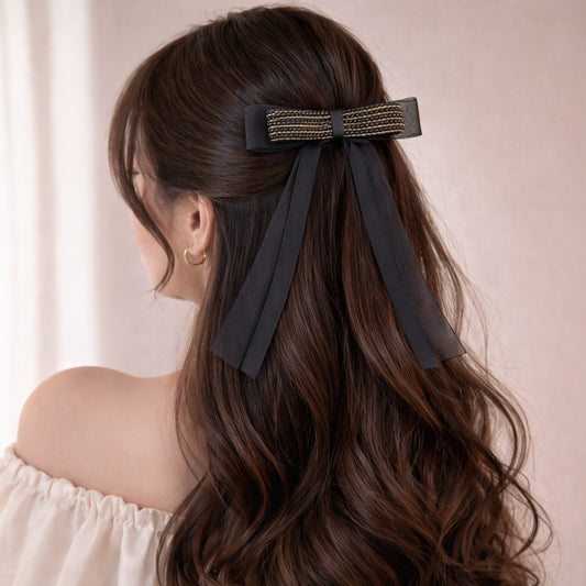 Pearl Satin Organza Hair Bow Clip – 5CM Barrette | Handmade Luxury Accessory