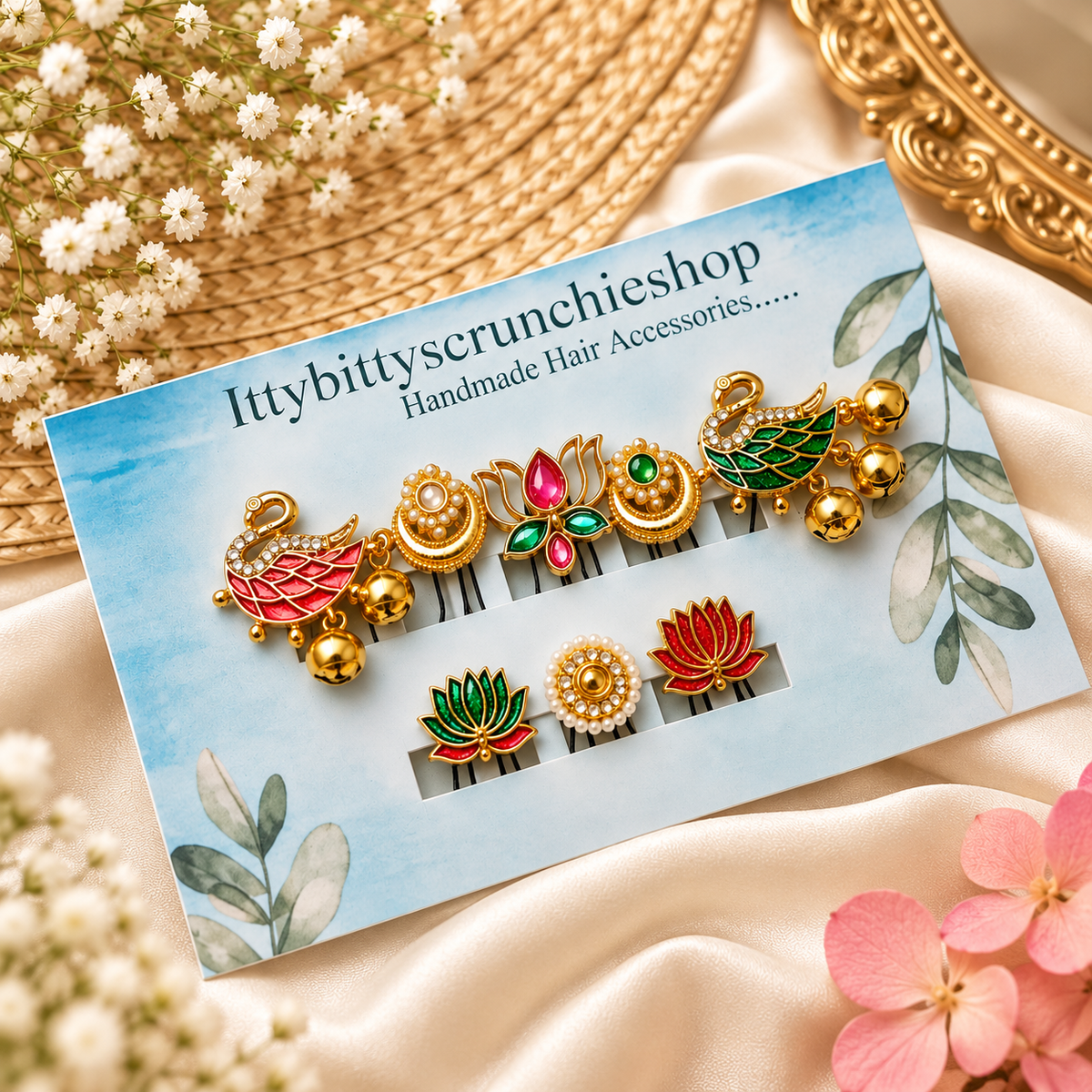 Rang-e-Riwaaz Festive Hair Pins – Set of 8 | Handmade Indian Hair Accessories